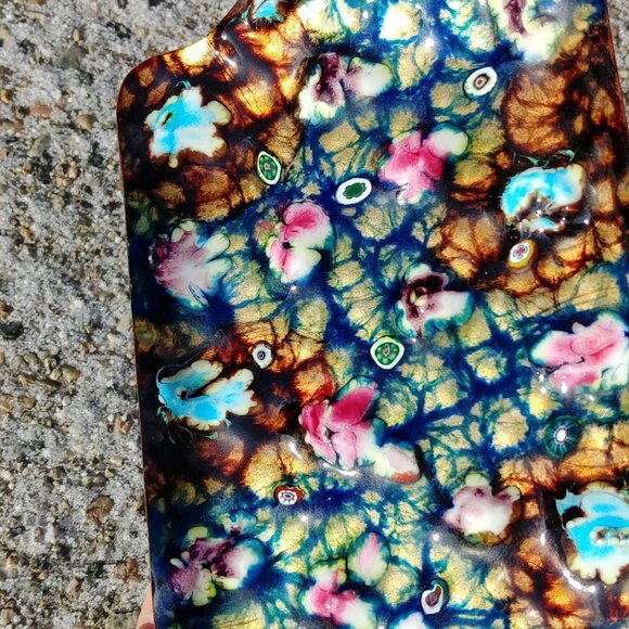 Vintage Mid Century Modern Enamel on Copper Millefiori Tray - Picture 6 of 9